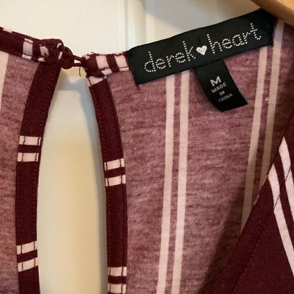 Maroon Striped Pant Suit Jumper, wide leg, ring gather Holiday Outfit medium - Picture 7 of 11
